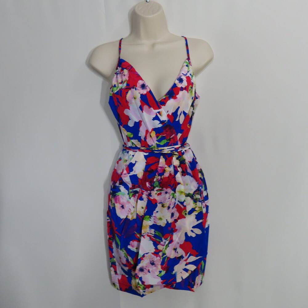 Yumi Kim Blue Vermillion Bloom Floral Surplice Petal Skirt Jayne Dress X-Small